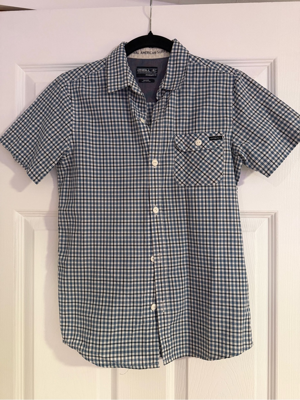 O'Neill Blue and White Gingham Short-Sleeve Button-Down Shirt